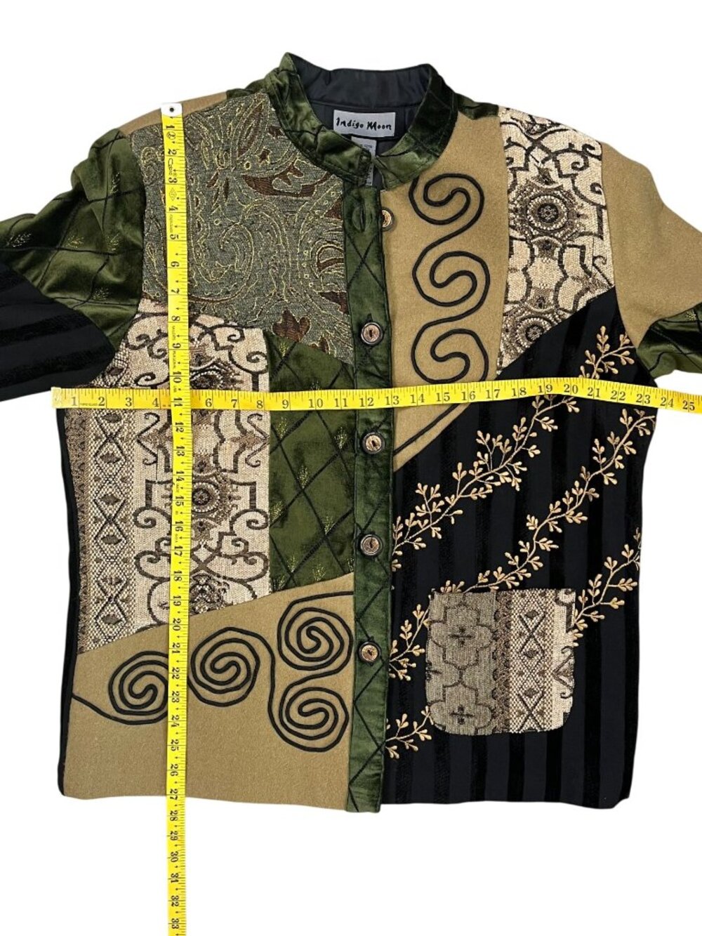 Indigo Moon Patchwork Wearable Art Jacket L Embroidered Fully Lined - Picture 10 of 11